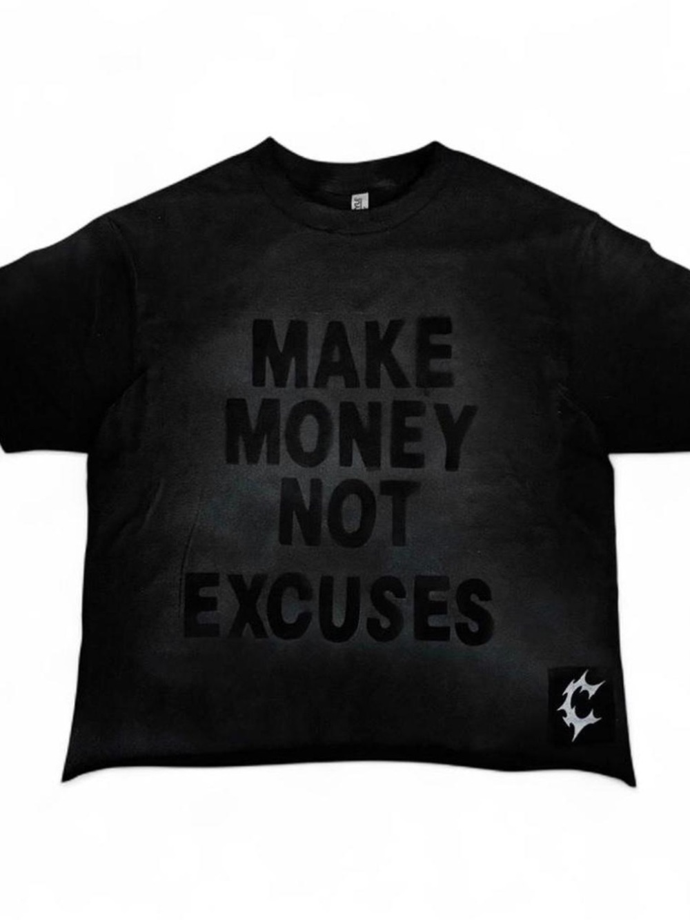 "make money not excuses" black boxy tee